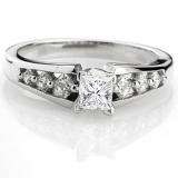0.95 Carat (ctw) 14k White Gold Princess Diamond Ladies Bridal Solitaire With Accents Engagement Ring 1 CT