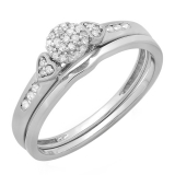0.15 Carat (ctw) Sterling Silver Round Diamond Ladies Bridal Engagement Ring Matching Band Set