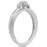 0.15 Carat (ctw) Sterling Silver Round Diamond Ladies Bridal Engagement Ring Matching Band Set