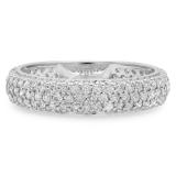 1.30 Carat (ctw) 10K White Gold Round White Diamond Ladies Pave Set Anniversary Wedding Eternity Ring Band