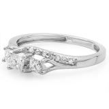 IGI CERTIFIED 0.48 Carat (ctw) 14K White Gold Princess & Round Diamond Ladies Bridal 3 Stone Swirl Wave Engagement Ring 1/2 CT
