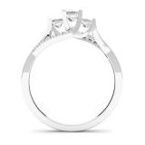 IGI CERTIFIED 0.48 Carat (ctw) 14K White Gold Princess & Round Diamond Ladies Bridal 3 Stone Swirl Wave Engagement Ring 1/2 CT