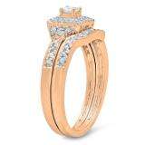 0.55 Carat (ctw) 10k Rose Gold Princess & Round Diamond Ladies Bridal Engagement Ring Set with Matching Band 1/2 CT