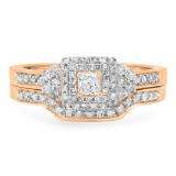 0.55 Carat (ctw) 10k Rose Gold Princess & Round Diamond Ladies Bridal Engagement Ring Set with Matching Band 1/2 CT