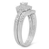 0.55 Carat (ctw) 10k White Gold Princess & Round Diamond Ladies Bridal Engagement Ring Set with Matching Band 1/2 CT
