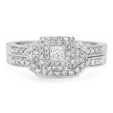 0.55 Carat (ctw) 10k White Gold Princess & Round Diamond Ladies Bridal Engagement Ring Set with Matching Band 1/2 CT