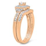 0.55 Carat (ctw) 14K Rose Gold Princess & Round Diamond Ladies Bridal Engagement Ring Set with Matching Band 1/2 CT