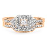 0.55 Carat (ctw) 14K Rose Gold Princess & Round Diamond Ladies Bridal Engagement Ring Set with Matching Band 1/2 CT