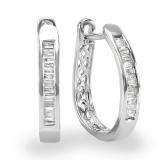 0.20 Carat (ctw) 10K White Gold Baguette Cut Diamond Ladies Hoop Earrings 1/5 CT
