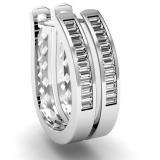 0.20 Carat (ctw) 10K White Gold Baguette Cut Diamond Ladies Hoop Earrings 1/5 CT