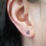 0.07 Carat (ctw) 10K White Gold Round Black Diamond Ladies Cluster Flower Stud Earrings