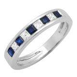 0.75 Carat (ctw) 10k White Gold Princess Cut White Diamond & Blue Sapphire Ladies Anniversary Wedding Band Stackable Ring 3/4 CT