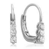 0.25 Carat (ctw) 14K White Gold Round Diamond Ladies 3 Stone Hoop Earrings 1/4 CT