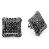 0.18 Carat (ctw) Crafted in Black Rhodium Plated Sterling Silver Round Black Diamond Micro Pave Setting Kite Shape Stud Earrings