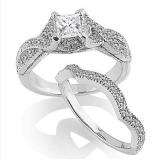 0.90 Carat (ctw) 14k White Gold Princess & Round Diamond Ladies Bridal Engagement Ring With Matching Band Set