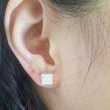 0.15 Carat (ctw) Sterling Silver Round White Diamond Ladies Square Shape Stud Earrings