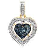 0.25 Carat (ctw) 14K Yellow Gold Round Blue & White Diamond Ladies Heart Pendant 1/4 CT