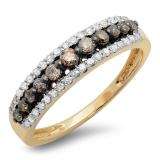0.55 Carat (ctw) 14K Yellow Gold Round Champagne & White Diamond Ladies Anniversary Wedding Band Stackable Ring 1/2 CT