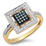 0.25 Carat (ctw) 14K Yellow Gold Round Blue & White Diamond Ladies Engagement Bridal Ring 1/4 CT