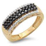 0.60 Carat (ctw) 14K Yellow Gold Round Black & White Diamond Ladies Anniversary Wedding Band Stackable Ring