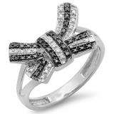 0.15 Carat (ctw) 10K White Gold Round Black & White Diamond Ladies Split Shank Cocktail Bow Ring