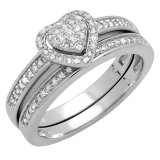 0.23 Carat (ctw) 14K White Gold Round White Diamond Ladies Heart Shaped Bridal Engagement Ring With Matching Band Set 1/4 CT