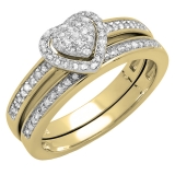 0.23 Carat (ctw) 14K Yellow Gold Round White Diamond Ladies Heart Shaped Bridal Engagement Ring With Matching Band Set 1/4 CT