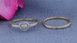 0.23 Carat (ctw) 14K Yellow Gold Round White Diamond Ladies Heart Shaped Bridal Engagement Ring With Matching Band Set 1/4 CT