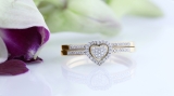 0.23 Carat (ctw) 14K Yellow Gold Round White Diamond Ladies Heart Shaped Bridal Engagement Ring With Matching Band Set 1/4 CT