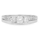 0.85 Carat (ctw) 14K White Gold Princess & Round Diamond Ladies 3 Stone Bridal Engagement Ring Matching Wedding Band Set