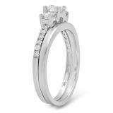 0.85 Carat (ctw) 14K White Gold Princess & Round Diamond Ladies 3 Stone Bridal Engagement Ring Matching Wedding Band Set
