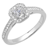 0.50 Carat (ctw) 14K White Gold Princess & Round Diamond Ladies Halo Style Bridal Engagement Ring 1/2 CT