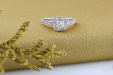 0.50 Carat (ctw) 14K White Gold Princess & Round Diamond Ladies Halo Style Bridal Engagement Ring 1/2 CT