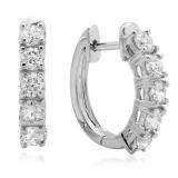 1.00 Carat (ctw) 10K White Gold Round White Diamond Ladies Huggies Hoop Earrings 1 CT