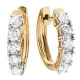 1.00 Carat (ctw) 10K Yellow Gold Round White Diamond Ladies Huggies Hoop Earrings 1 CT