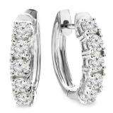 1.00 Carat (ctw) 14K White Gold Round White Diamond Ladies Huggies Hoop Earrings 1 CT