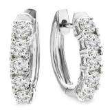 DGLA Certified 1.00 Carat (ctw) 18K White Gold Round White Diamond Ladies Huggies Hoop Earrings 1 CT