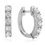 1.00 Carat (ctw) 18K White Gold Round White Diamond Ladies Huggies Hoop Earrings 1 CT
