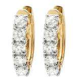1.00 Carat (ctw) 14K Yellow Gold Round White Diamond Ladies Huggies Hoop Earrings 1 CT