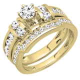 3.60 Carat (ctw) 14K Yellow Gold Round Cubic Zirconia Ladies Bridal Engagement Ring Band Set