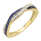 0.25 Carat (ctw) 10K Yellow Gold Round White Diamond and Blue Sapphire Ladies Stackable Anniversary Wedding Band Swirl Ring 1/4 CT