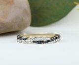 0.25 Carat (ctw) 10K Yellow Gold Round White Diamond and Blue Sapphire Ladies Stackable Anniversary Wedding Band Swirl Ring 1/4 CT
