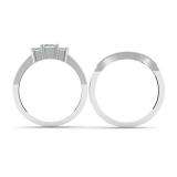 0.80 Carat (ctw) 14k White Gold Princess & Round Diamond Ladies 3 Stone Engagement Bridal Ring Set Matching Band