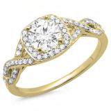 1.00 Carat (ctw) 10K Yellow Gold Round White Diamond Ladies Swirl Split Shank Halo Engagement Ring 1 CT