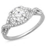 1.00 Carat (ctw) 14K White Gold Round White Diamond Ladies Swirl Split Shank Halo Engagement Ring 1 CT