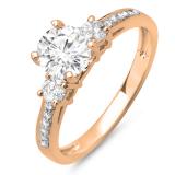 1.33 Carat (ctw) 10K Rose Gold Round White Diamond Ladies Bridal 3 Stone Engagement Ring