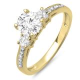1.33 Carat (ctw) 10K Yellow Gold Round White Diamond Ladies Bridal 3 Stone Engagement Ring