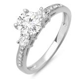 1.33 Carat (ctw) 14K White Gold Round White Diamond Ladies Bridal 3 Stone Engagement Ring