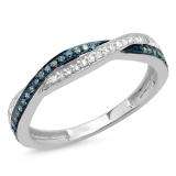 0.25 Carat (ctw) 10K White Gold Round Blue & White Diamond Anniversary Wedding Band Swirl Matching Ring 1/4 CT