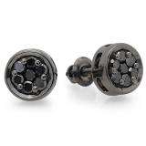 0.50 Carat (ctw) Sterling Silver Round Black Diamond Ladies Cluster Stud Earrings 1/2 CT